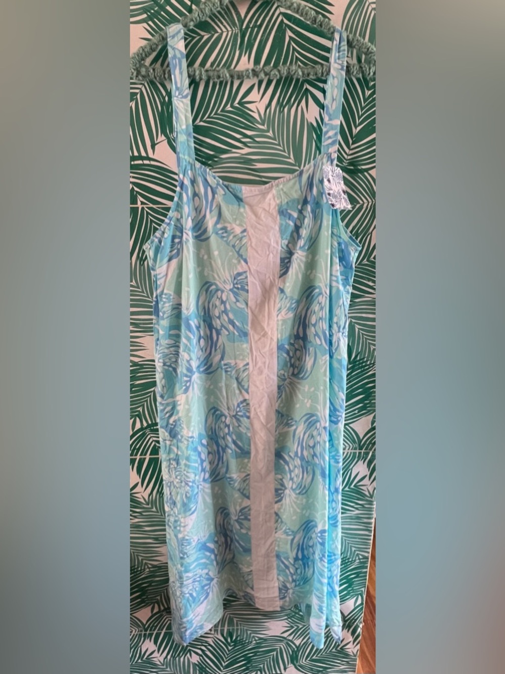 Nwt Lilibridge Blue Tropical-Print w/ White midi dress swim cover XL